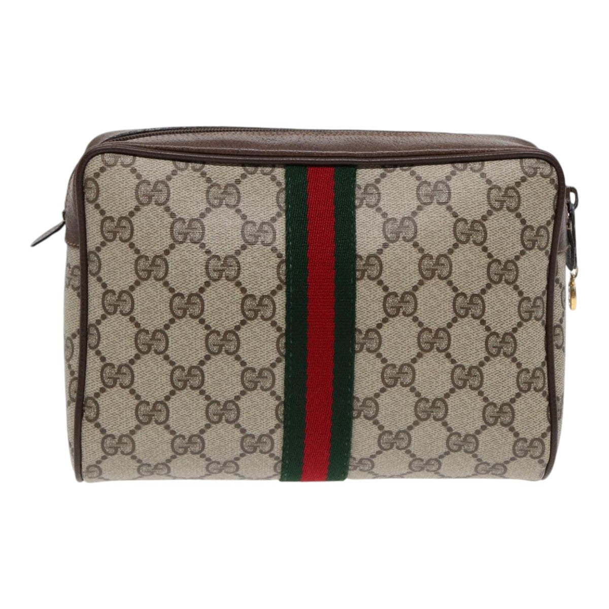 GUCCI GG Supreme Web Sherry Line Clutch Bag PVC Beige Red 75 01 012 86824