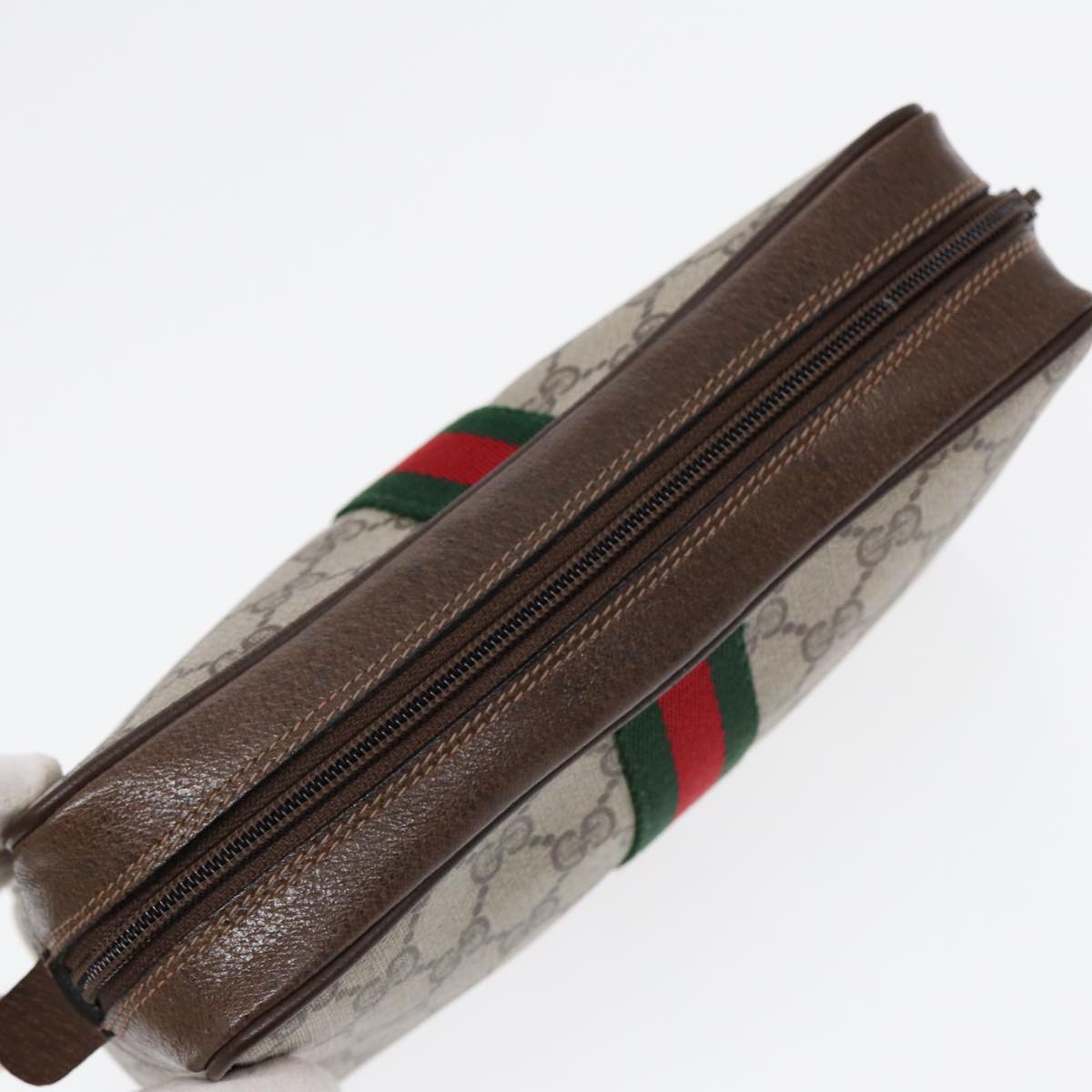GUCCI GG Supreme Web Sherry Line Clutch Bag PVC Beige Red 75 01 012 86824