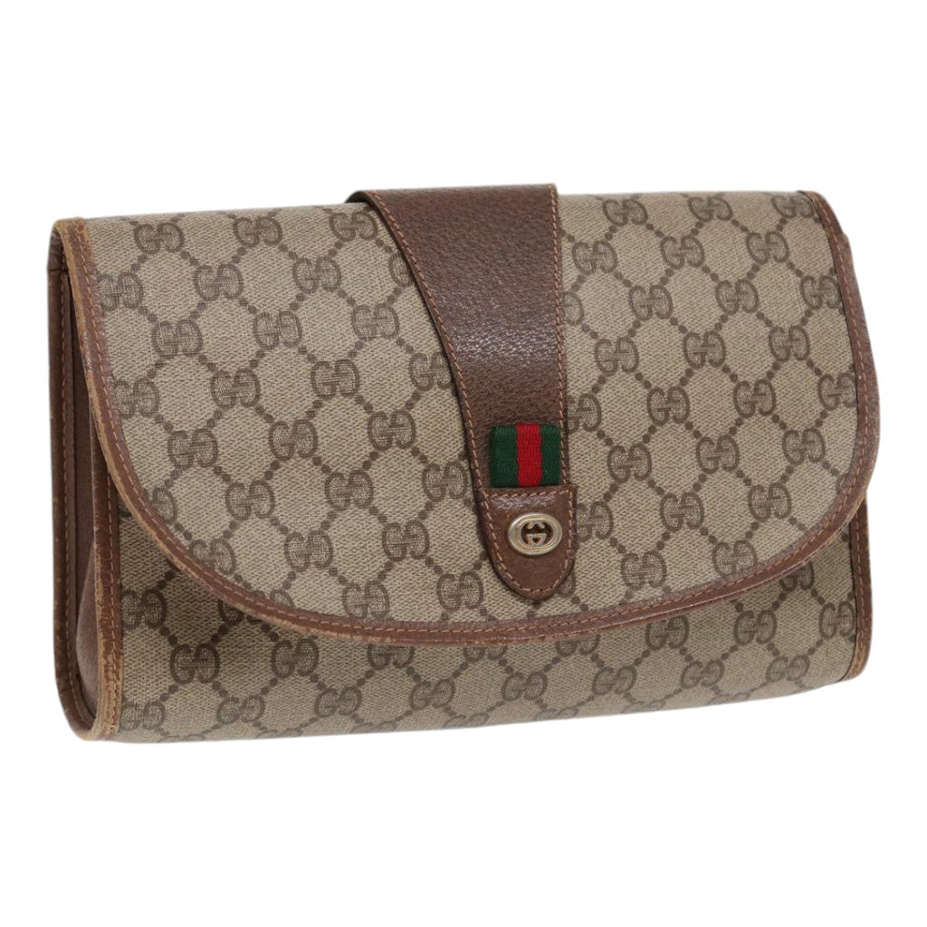 GUCCI GG Supreme Web Sherry Line Clutch Bag PVC Beige Red 89 01 030 86825