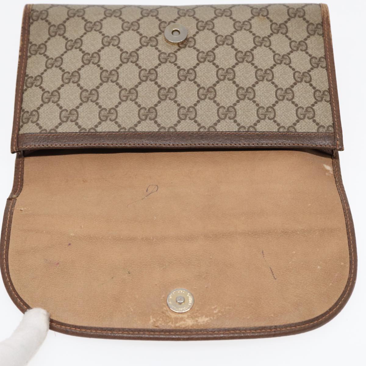 GUCCI GG Supreme Web Sherry Line Clutch Bag PVC Beige Red 89 01 030 86825