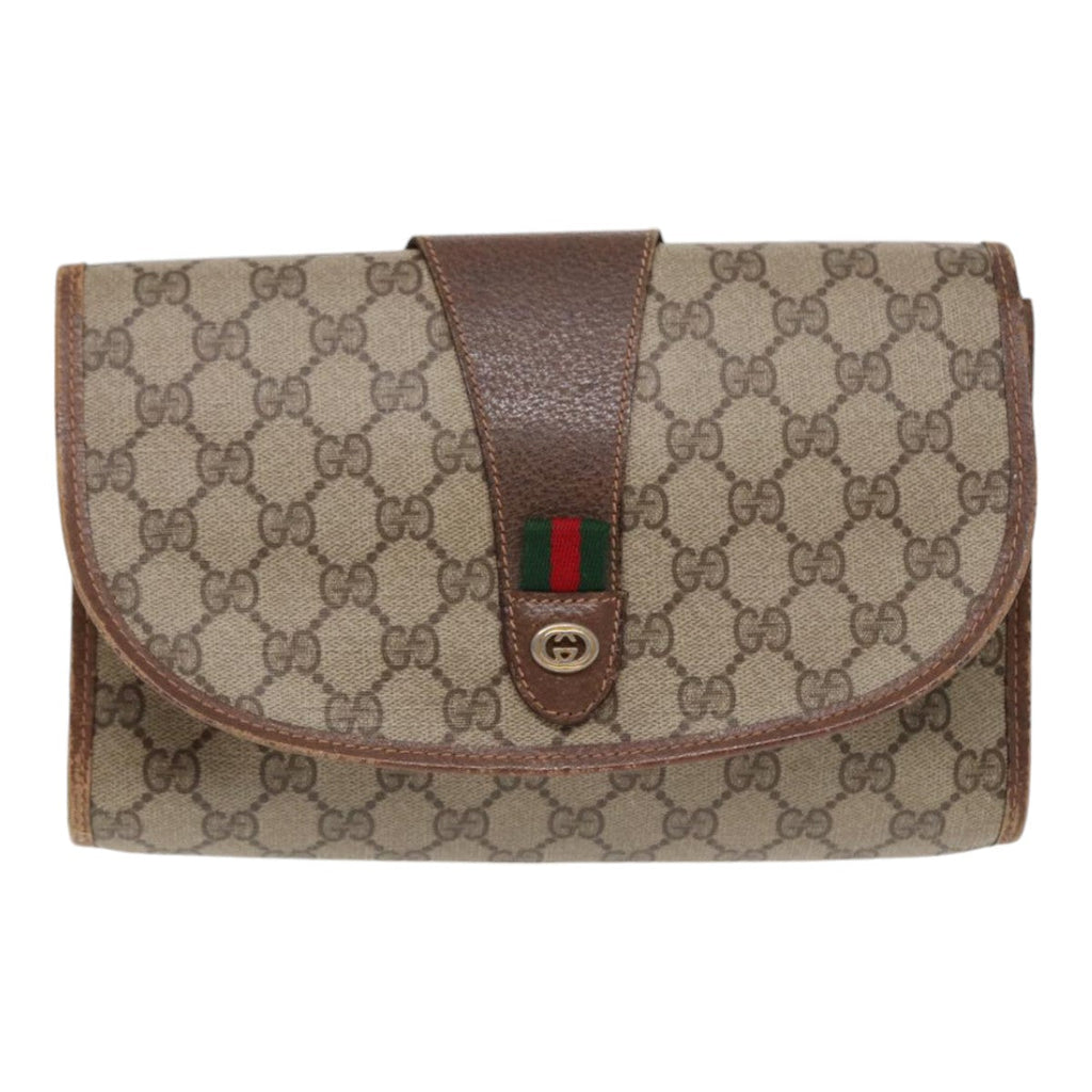 GUCCI GG Supreme Web Sherry Line Clutch Bag PVC Beige Red 89 01 030 86825