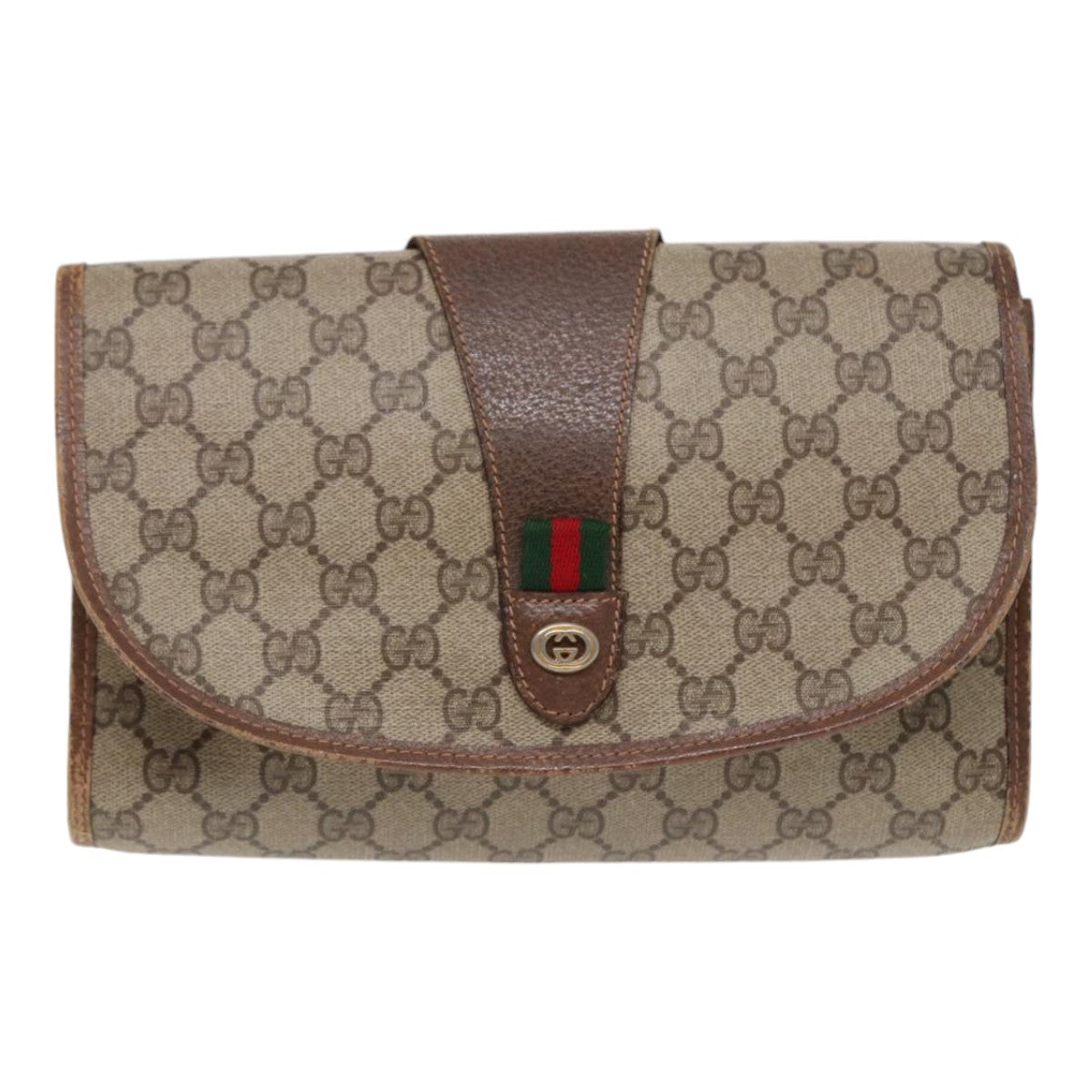 GUCCI GG Supreme Web Sherry Line Clutch Bag PVC Beige Red 89 01 030 86825