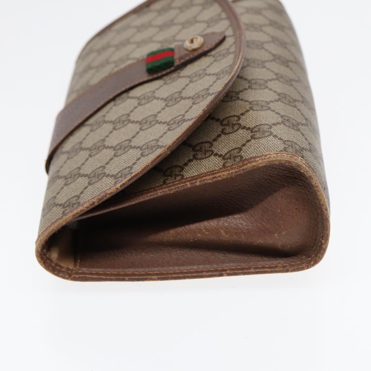 GUCCI GG Supreme Web Sherry Line Clutch Bag PVC Beige Red 89 01 030 86825