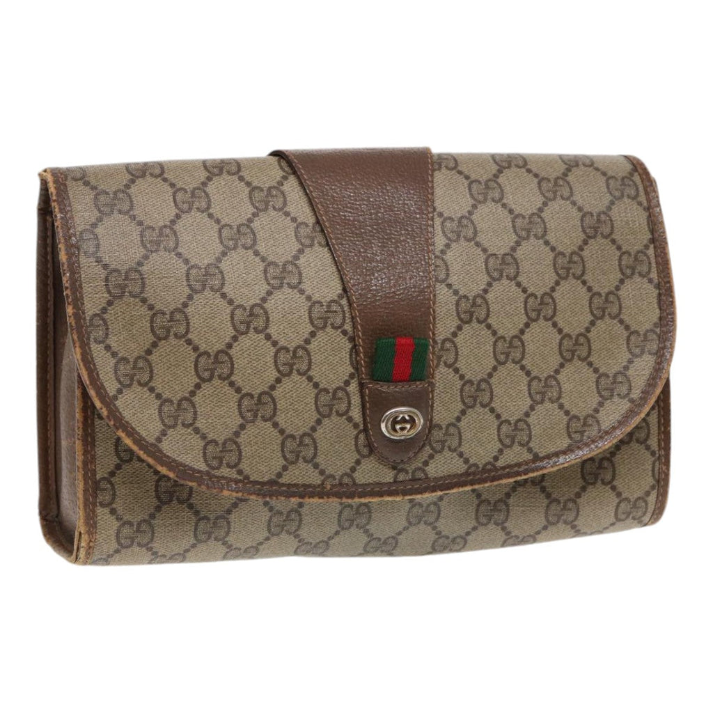 GUCCI GG Supreme Web Sherry Line Clutch Bag PVC Beige Red 89 01 030 86827