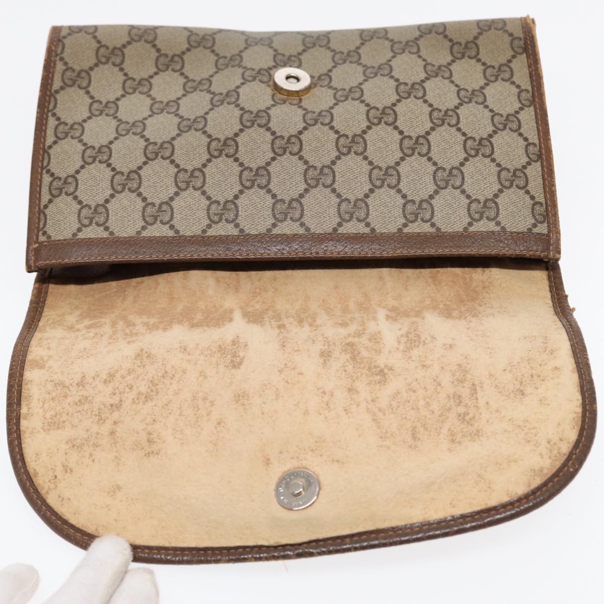 GUCCI GG Supreme Web Sherry Line Clutch Bag PVC Beige Red 89 01 030 86827