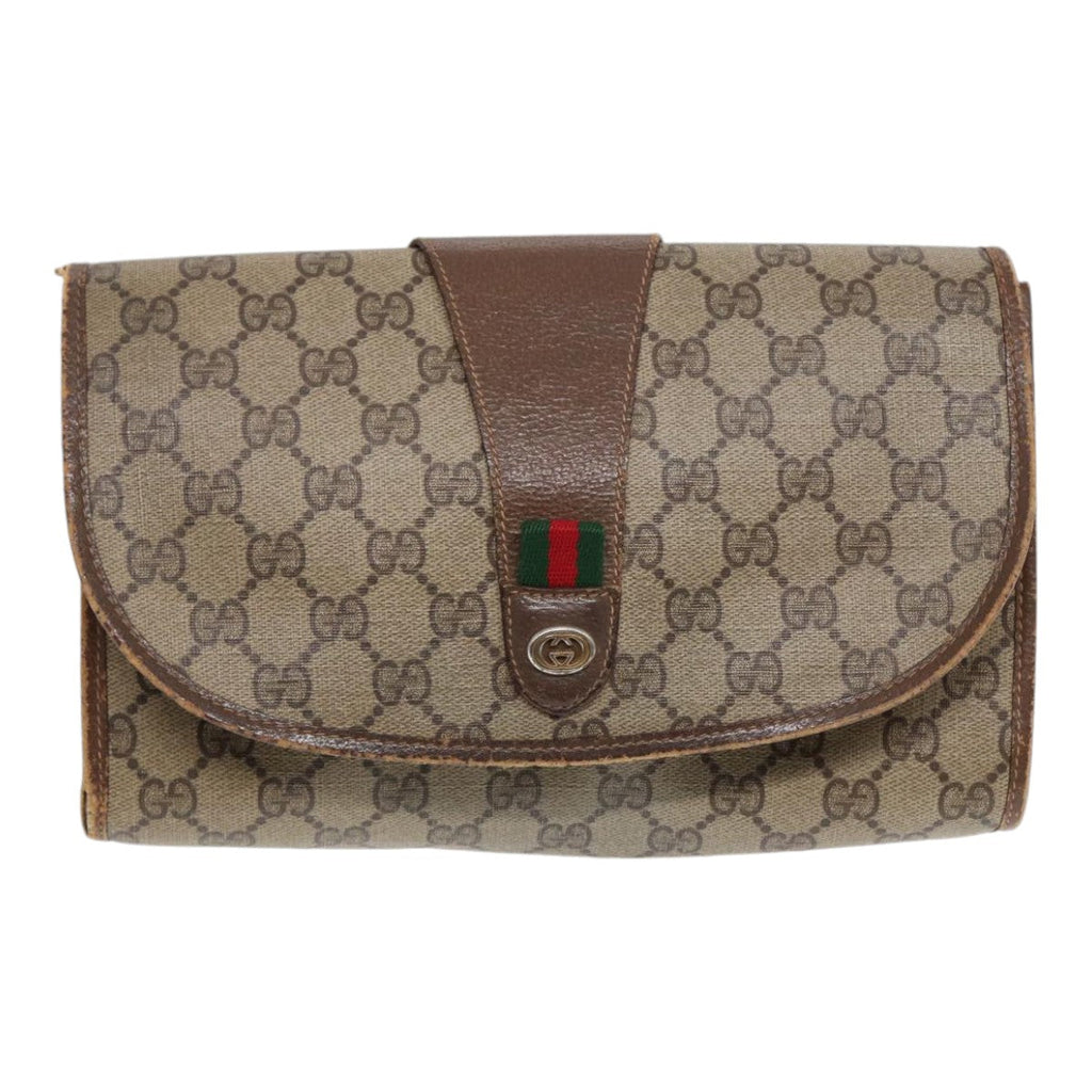 GUCCI GG Supreme Web Sherry Line Clutch Bag PVC Beige Red 89 01 030 86827