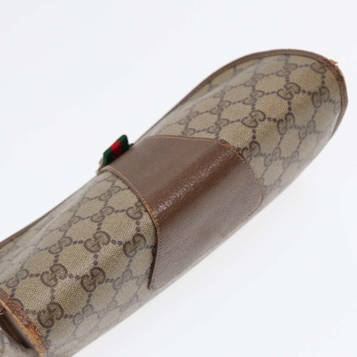 GUCCI GG Supreme Web Sherry Line Clutch Bag PVC Beige Red 89 01 030 86827