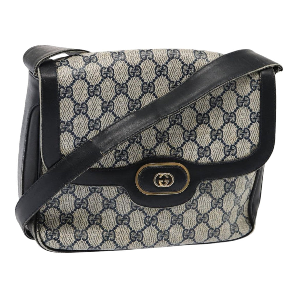 GUCCI GG Supreme Shoulder Bag PVC Leather Navy Gold 86830