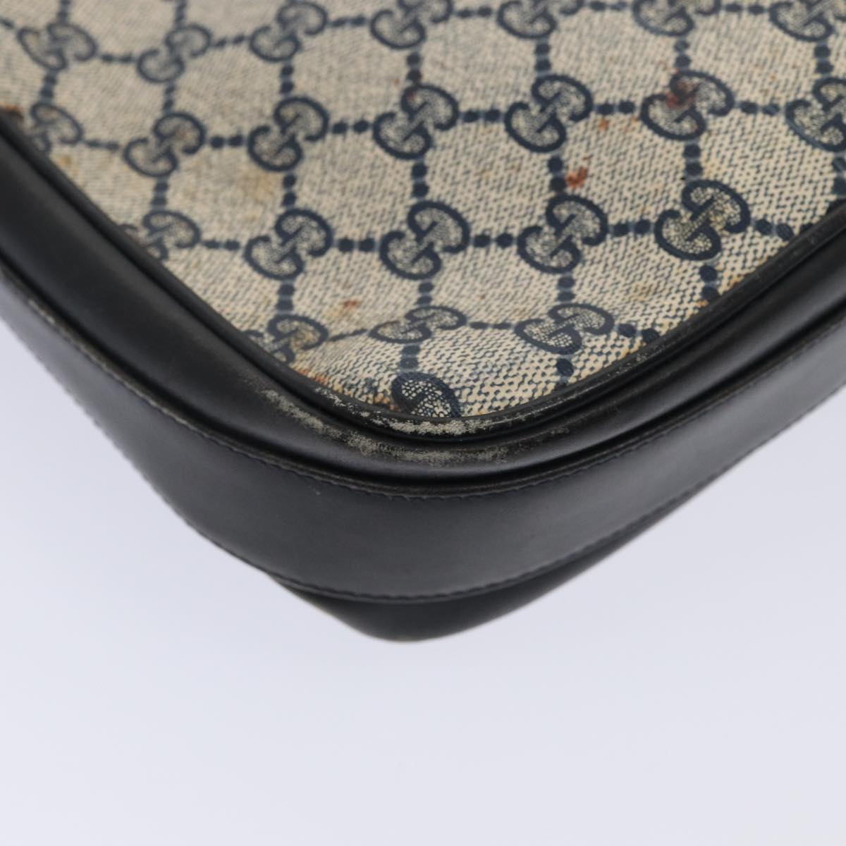GUCCI GG Supreme Shoulder Bag PVC Leather Navy Gold 86830