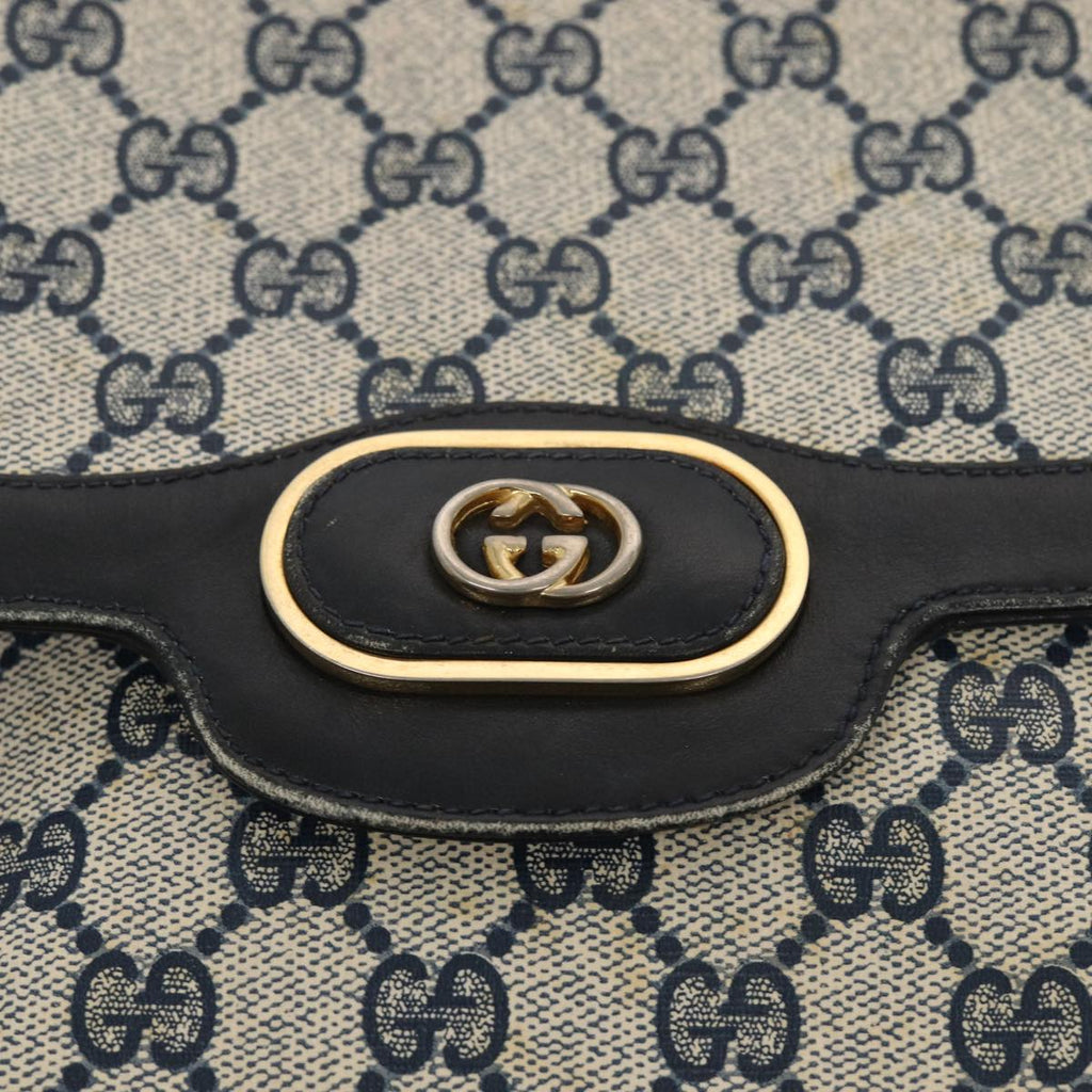 GUCCI GG Supreme Shoulder Bag PVC Leather Navy Gold 86830