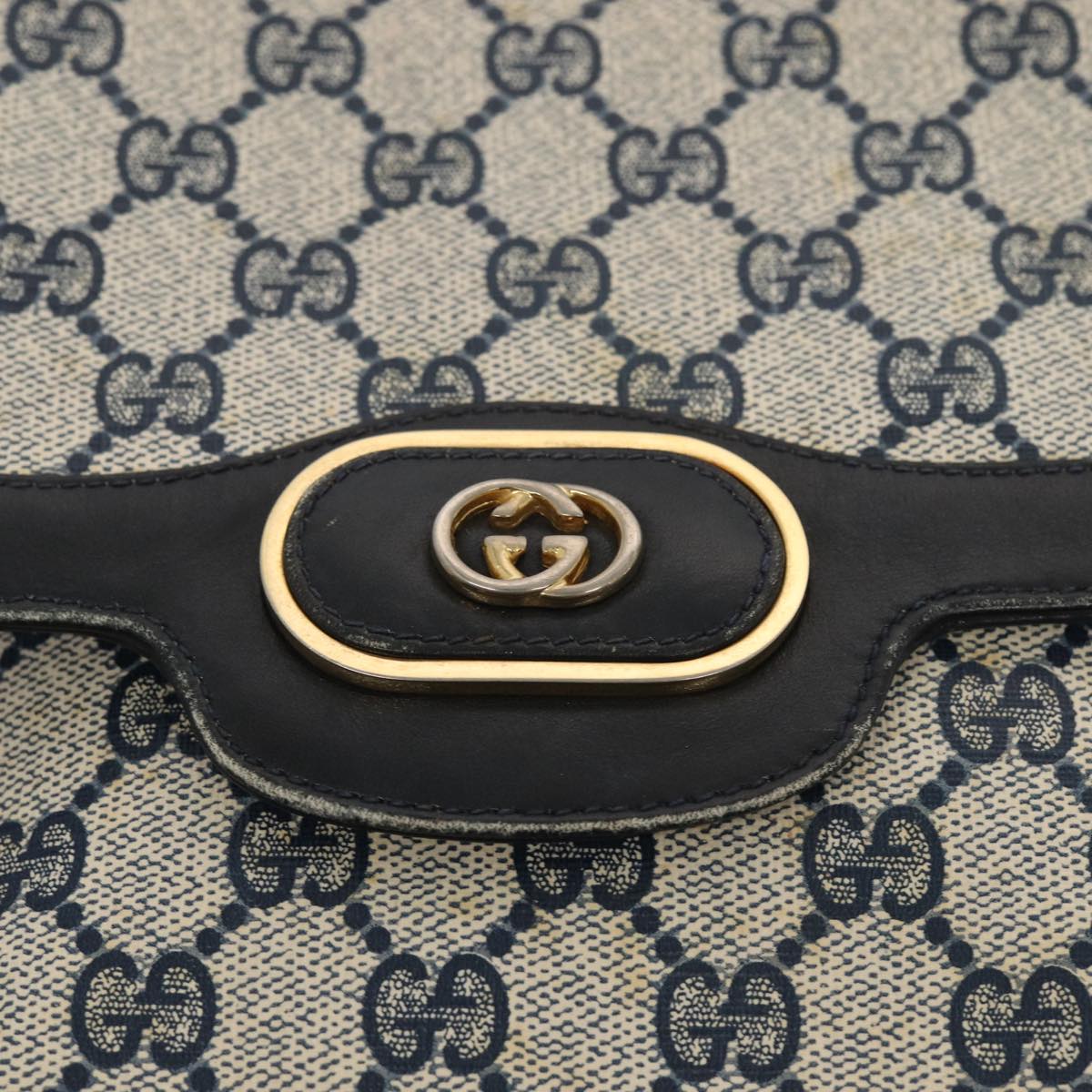 GUCCI GG Supreme Shoulder Bag PVC Leather Navy Gold 86830