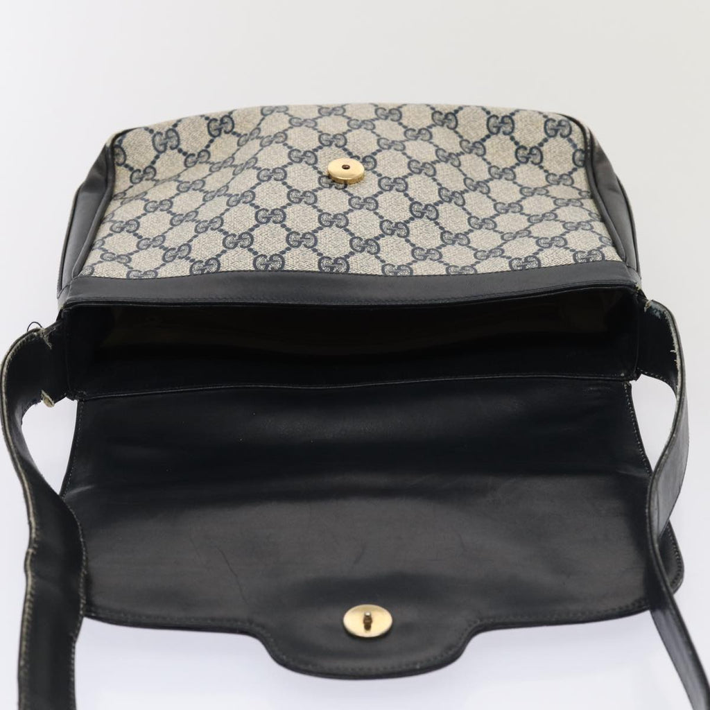 GUCCI GG Supreme Shoulder Bag PVC Leather Navy Gold 86830
