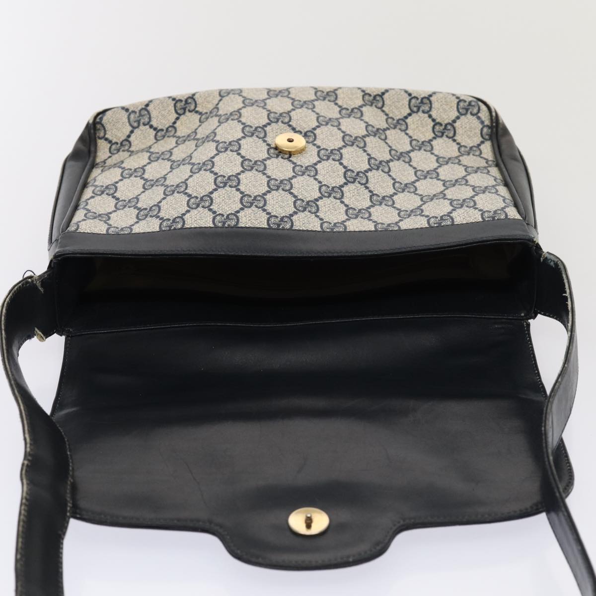 GUCCI GG Supreme Shoulder Bag PVC Leather Navy Gold 86830