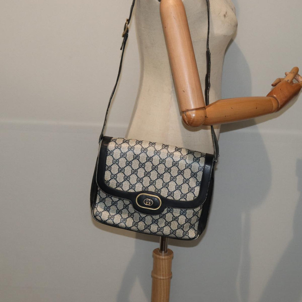 GUCCI GG Supreme Shoulder Bag PVC Leather Navy Gold 86830