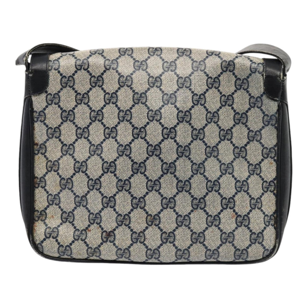 GUCCI GG Supreme Shoulder Bag PVC Leather Navy Gold 86830