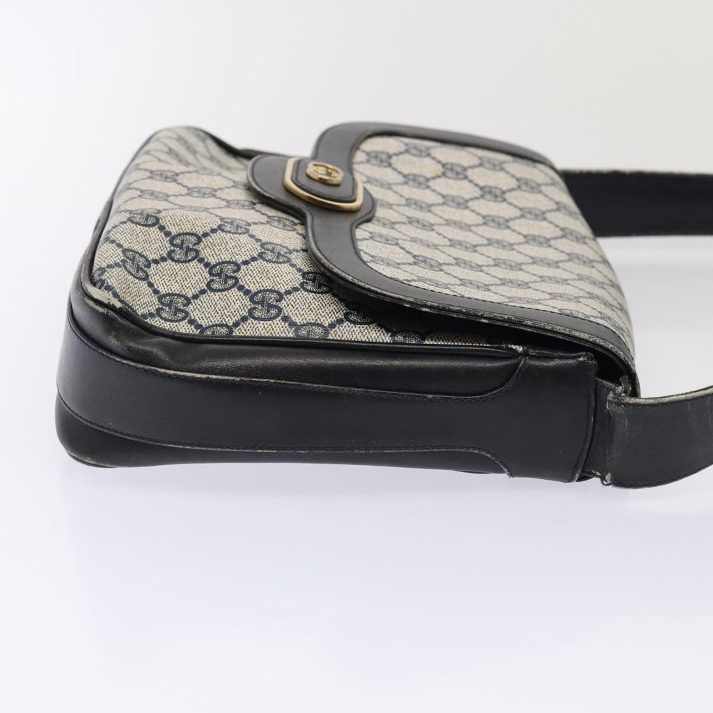 GUCCI GG Supreme Shoulder Bag PVC Leather Navy Gold 86830