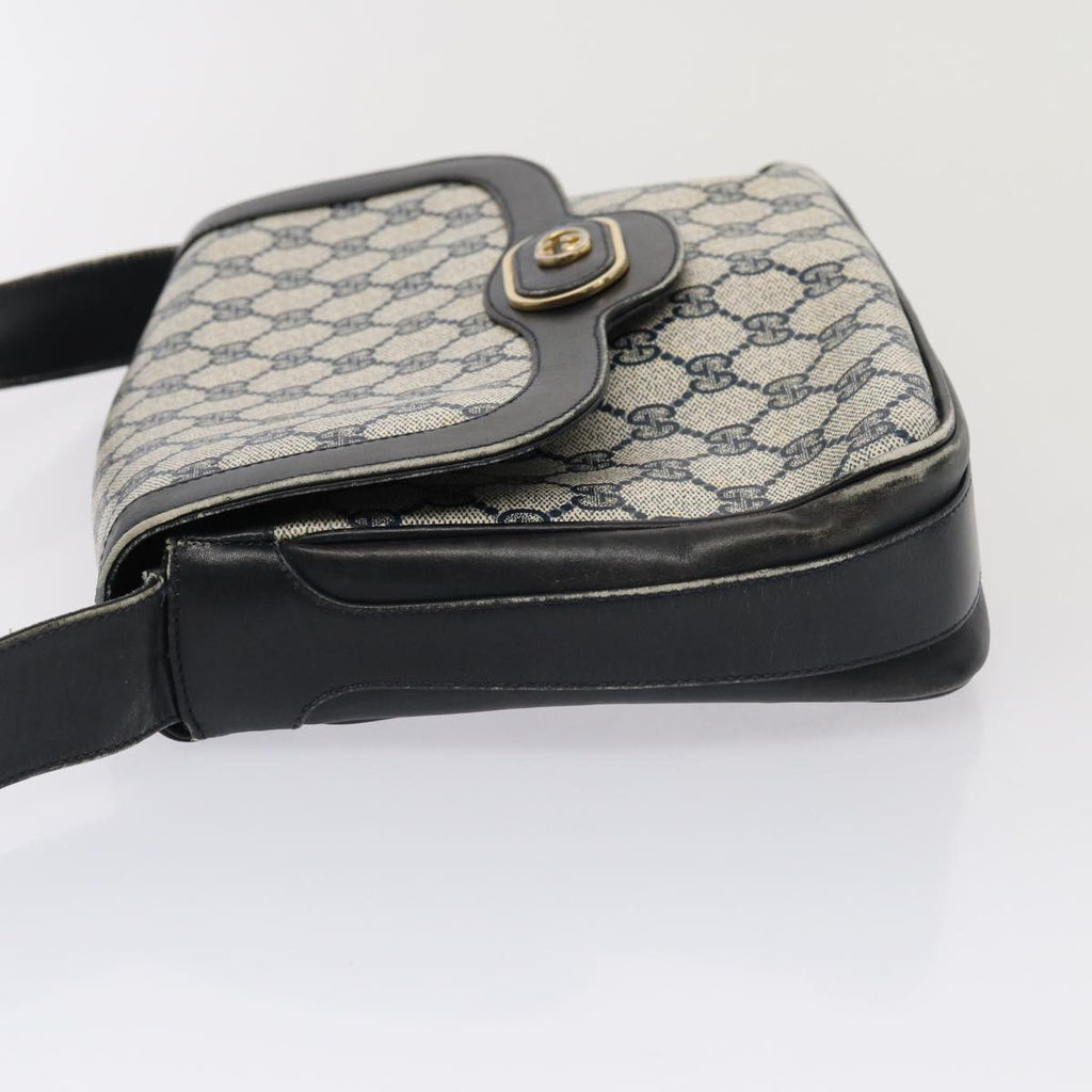 GUCCI GG Supreme Shoulder Bag PVC Leather Navy Gold 86830
