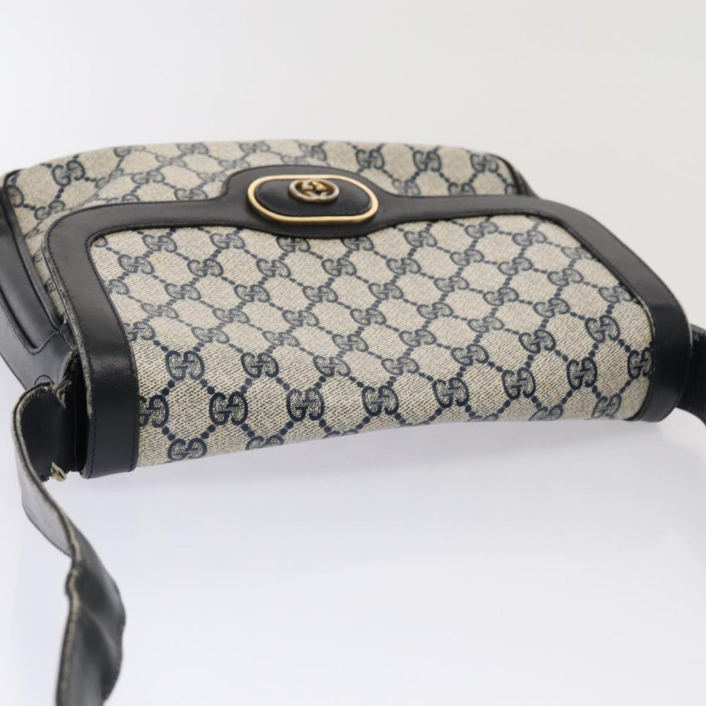 GUCCI GG Supreme Shoulder Bag PVC Leather Navy Gold 86830