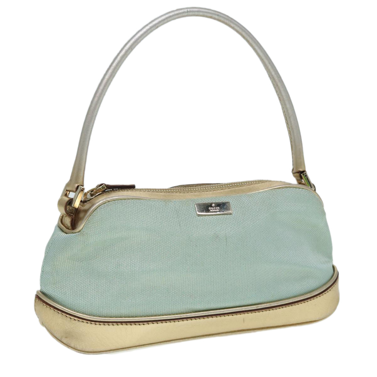 GUCCI Hand Bag Canvas Gold Light Blue 86832