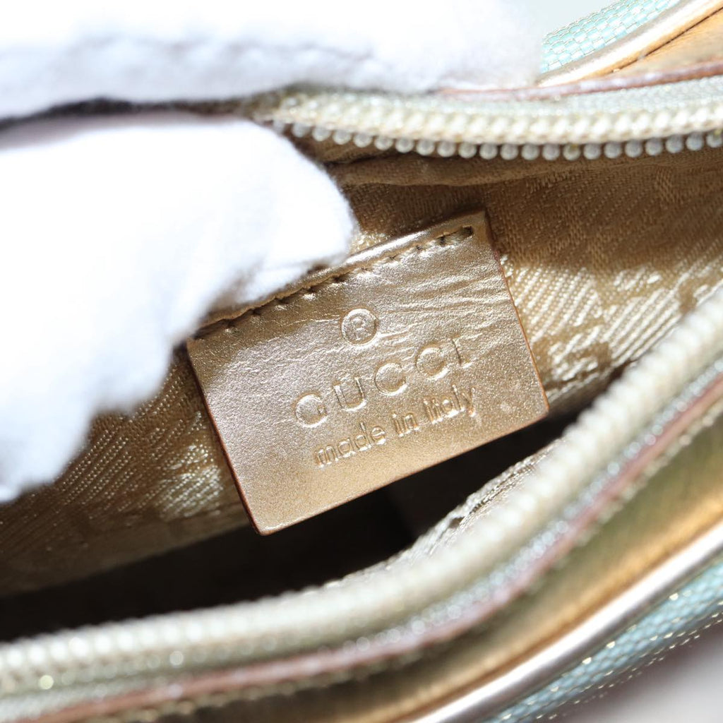 GUCCI Hand Bag Canvas Gold Light Blue 86832