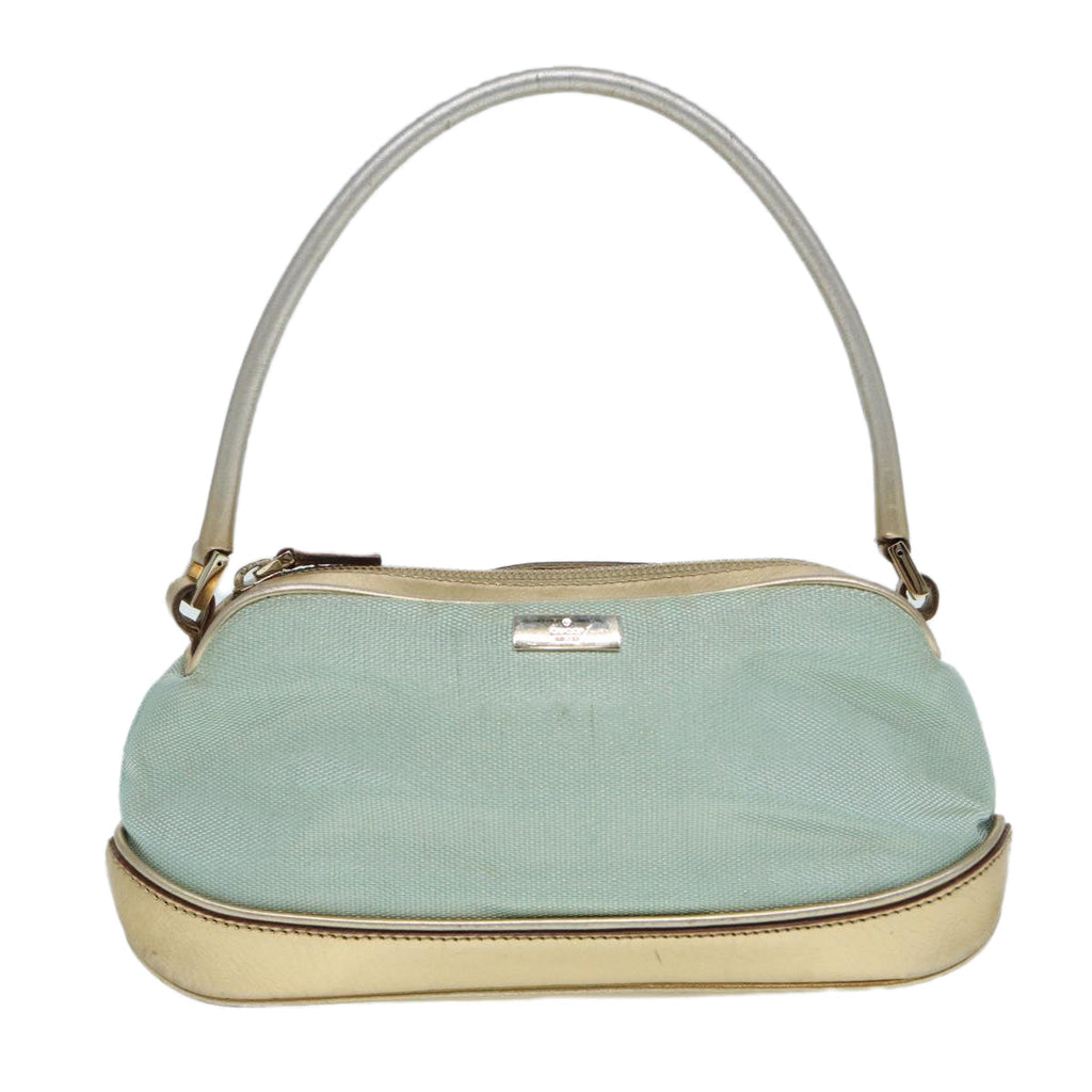 GUCCI Hand Bag Canvas Gold Light Blue 86832