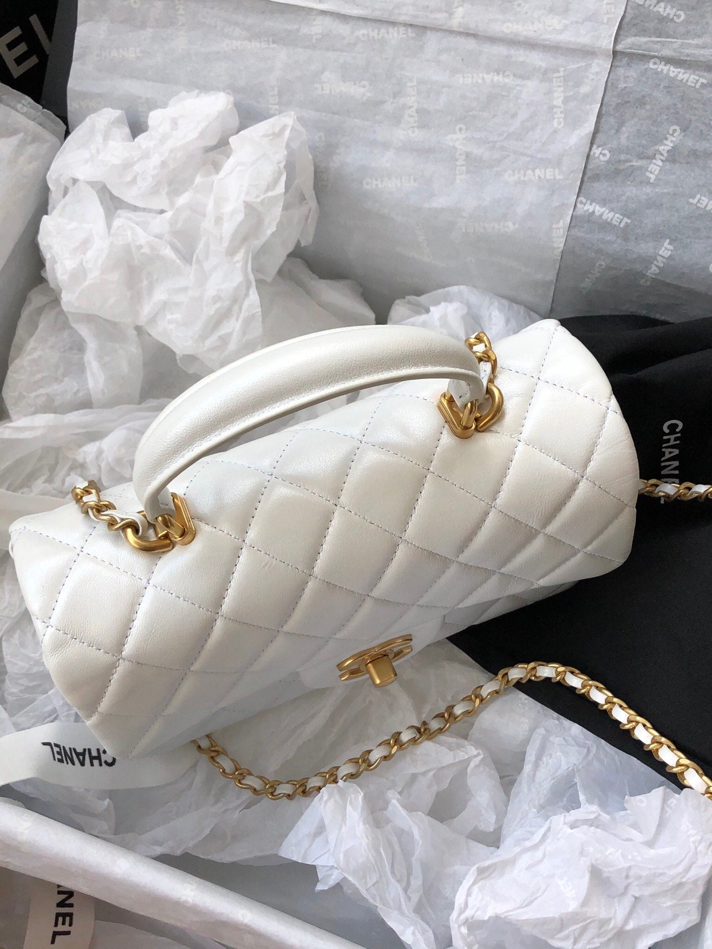 CHLMini GlamIap Bag With Top Handle White For Women 7.8in/20cm