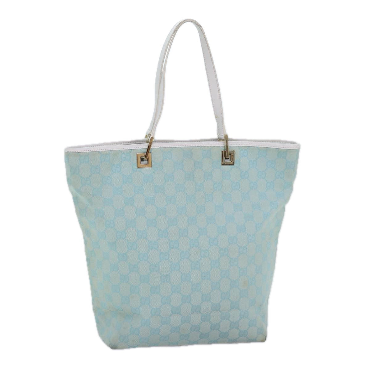 GUCCI GG Canvas Tote Bag Light Blue Gold 002 1098 1705 86897