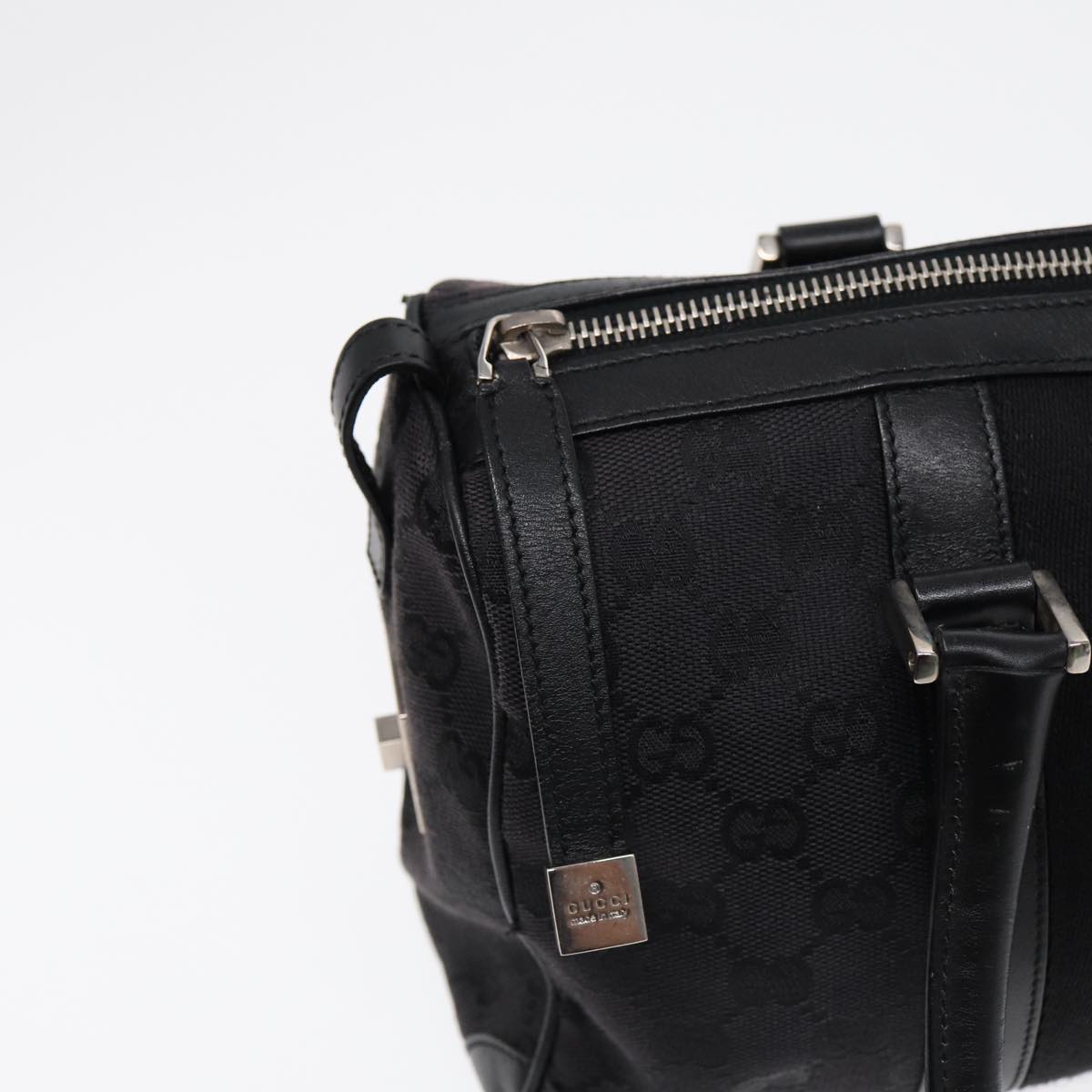 GUCCI GG Canvas Hand Bag Black Silver 000 0851 86898