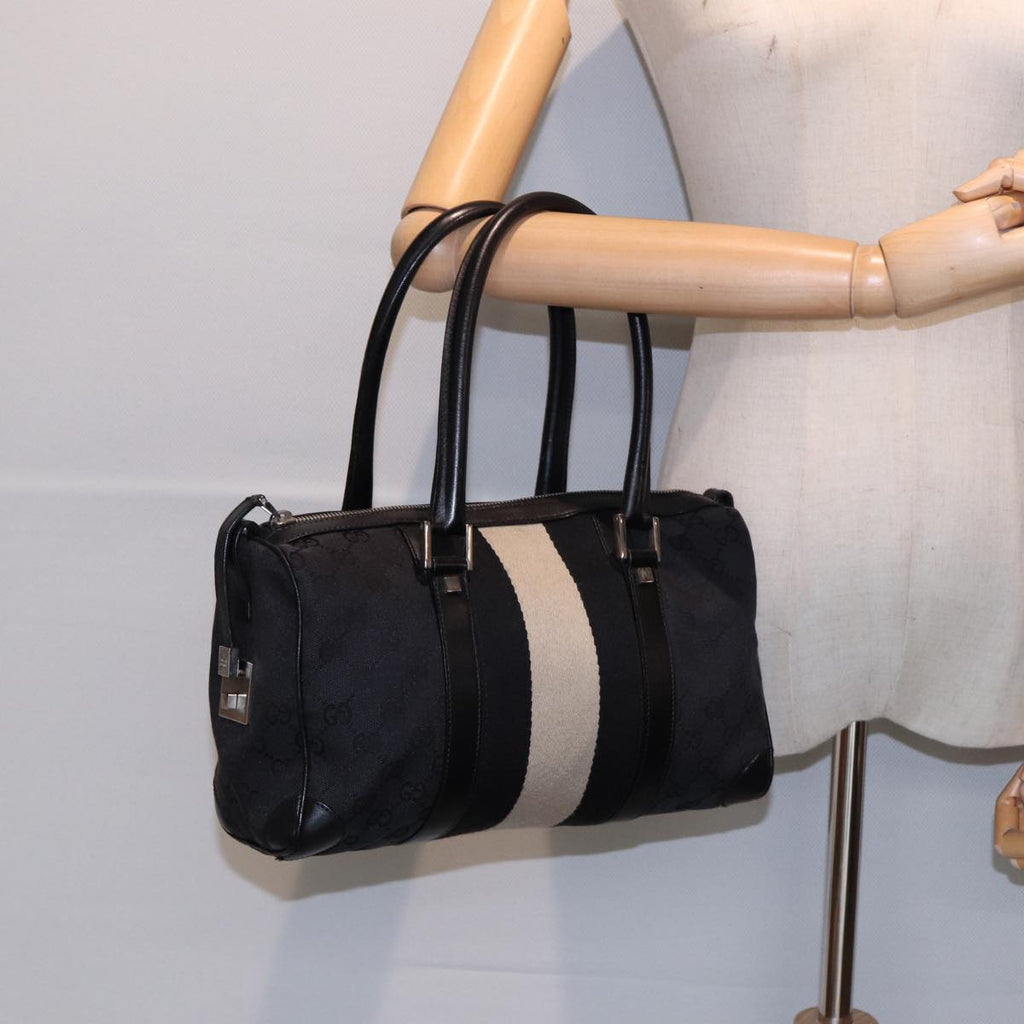 GUCCI GG Canvas Hand Bag Black Silver 000 0851 86898