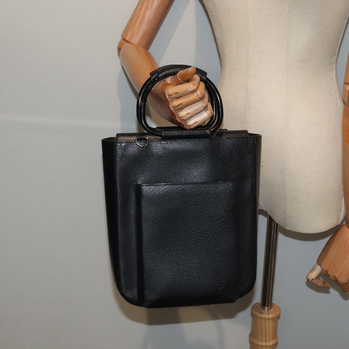 GUCCI Hand Bag Leather Black Silver 0021118 86904