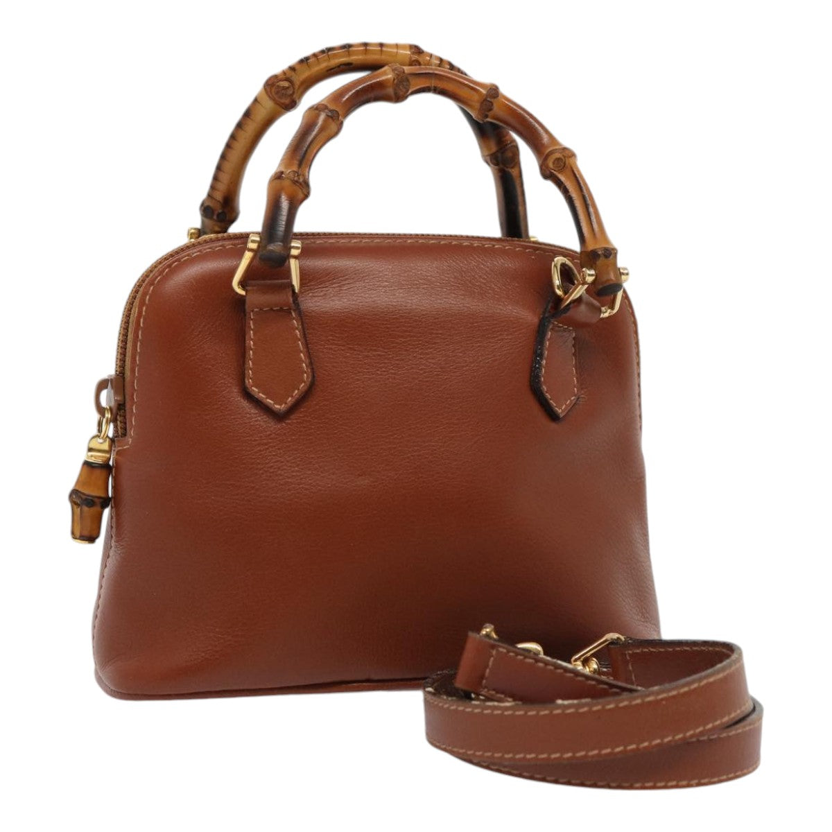 GUCCI Bamboo Hand Bag Leather 2way Brown Gold 007 1014 0231 0 86910