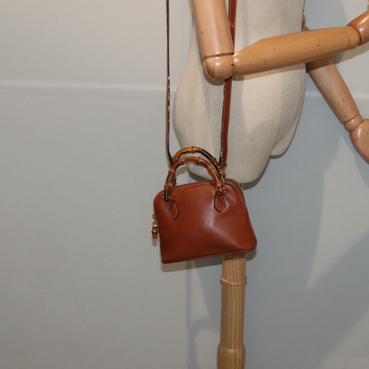 GUCCI Bamboo Hand Bag Leather 2way Brown Gold 007 1014 0231 0 86910