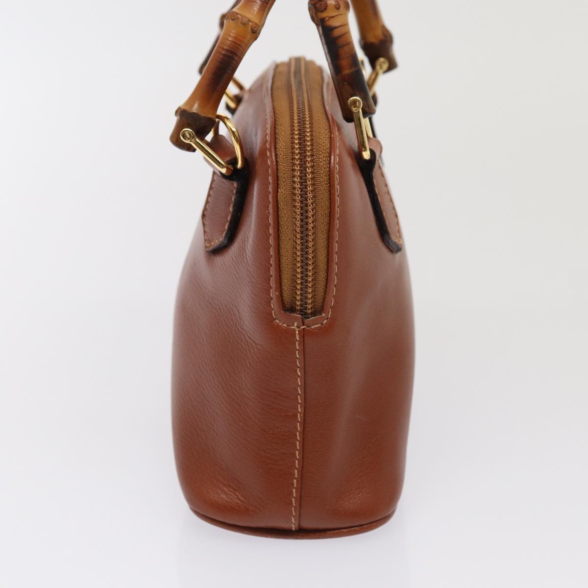 GUCCI Bamboo Hand Bag Leather 2way Brown Gold 007 1014 0231 0 86910