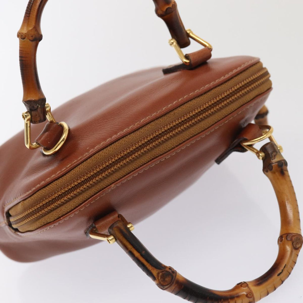 GUCCI Bamboo Hand Bag Leather 2way Brown Gold 007 1014 0231 0 86910