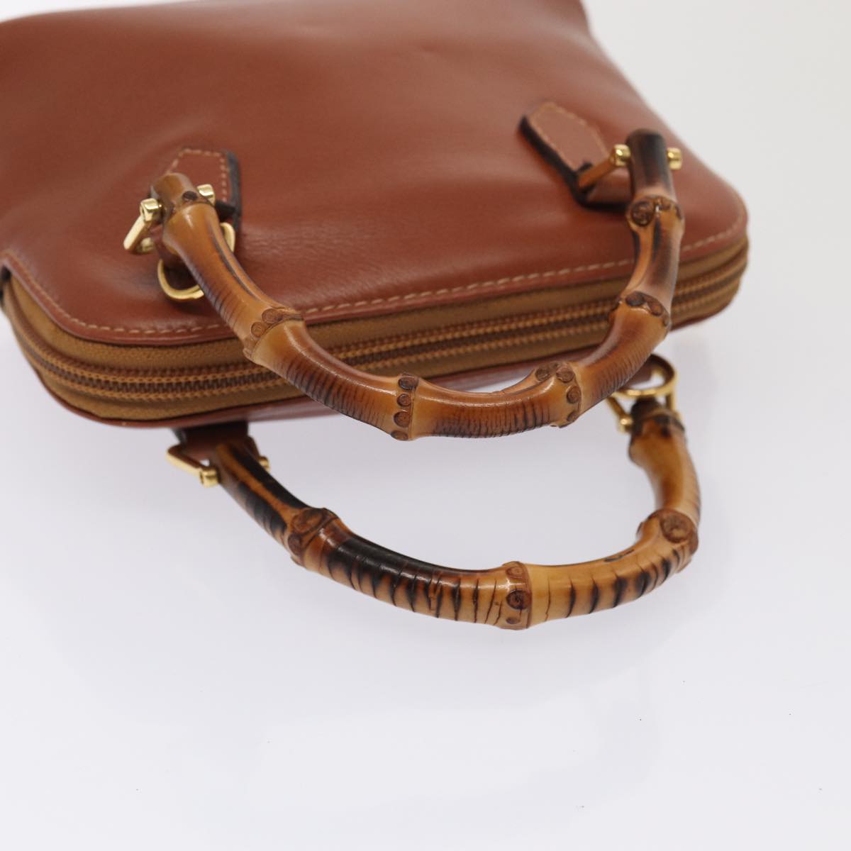 GUCCI Bamboo Hand Bag Leather 2way Brown Gold 007 1014 0231 0 86910
