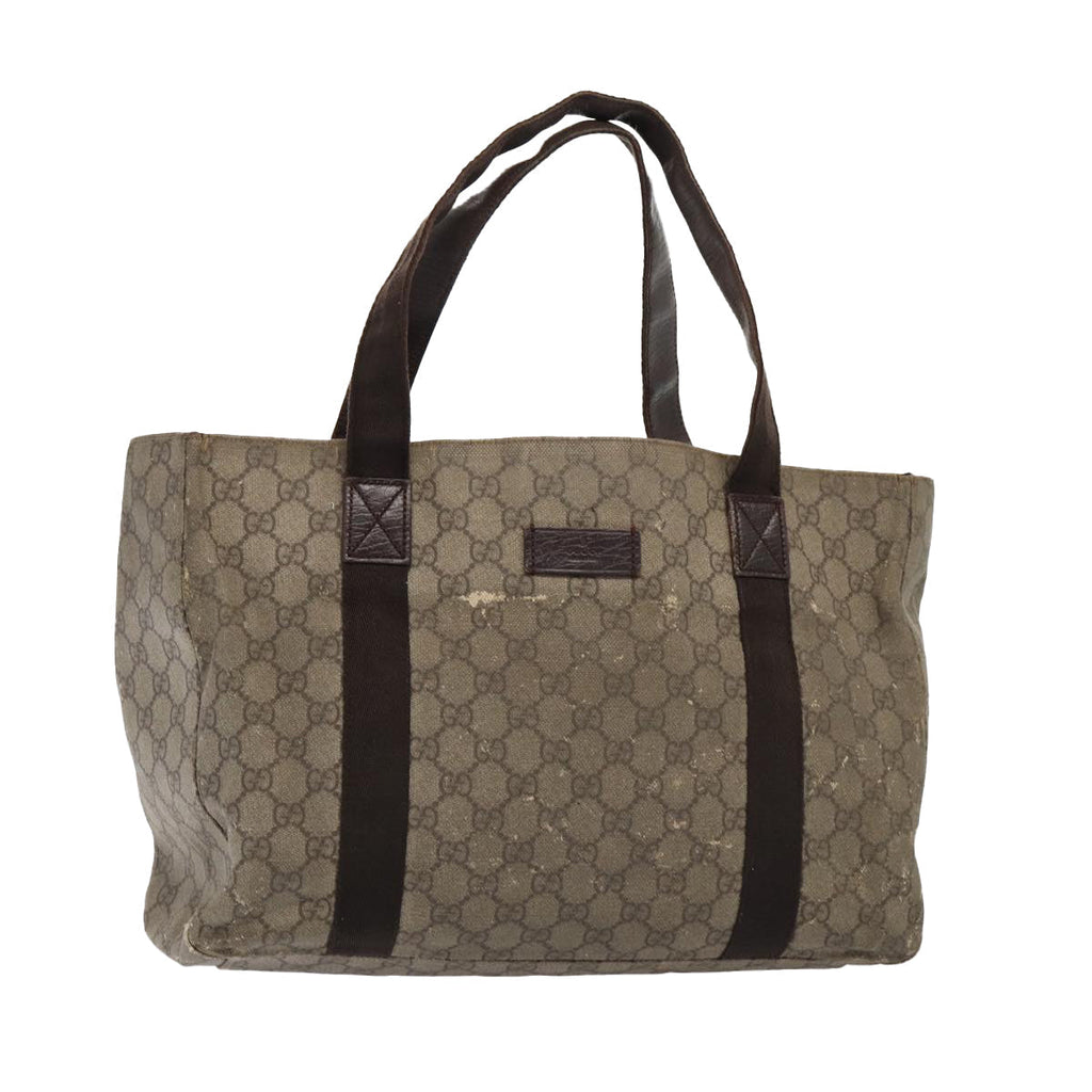 GUCCI GG Supreme Tote Bag PVC Leather Beige Silver 141624 86913