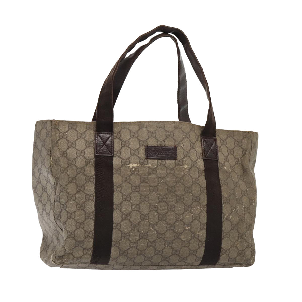GUCCI GG Supreme Tote Bag PVC Leather Beige Silver 141624 86913