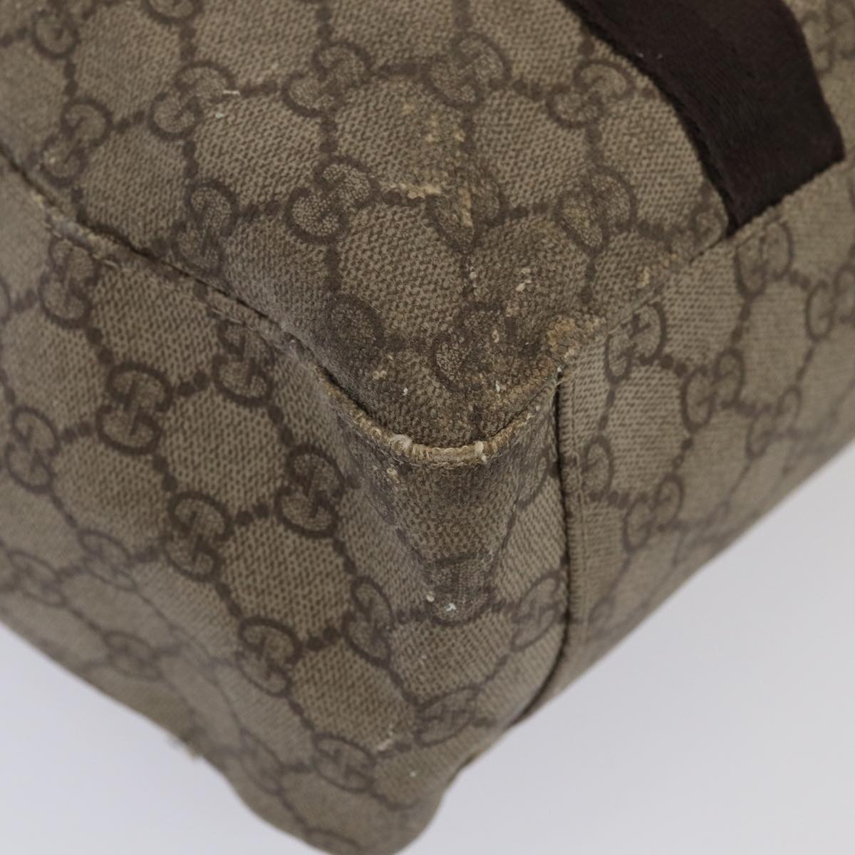 GUCCI GG Supreme Tote Bag PVC Leather Beige Silver 141624 86913