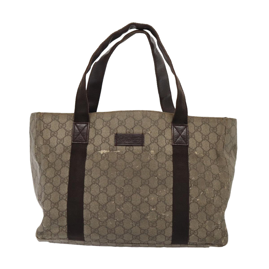 GUCCI GG Supreme Tote Bag PVC Leather Beige Silver 141624 86913