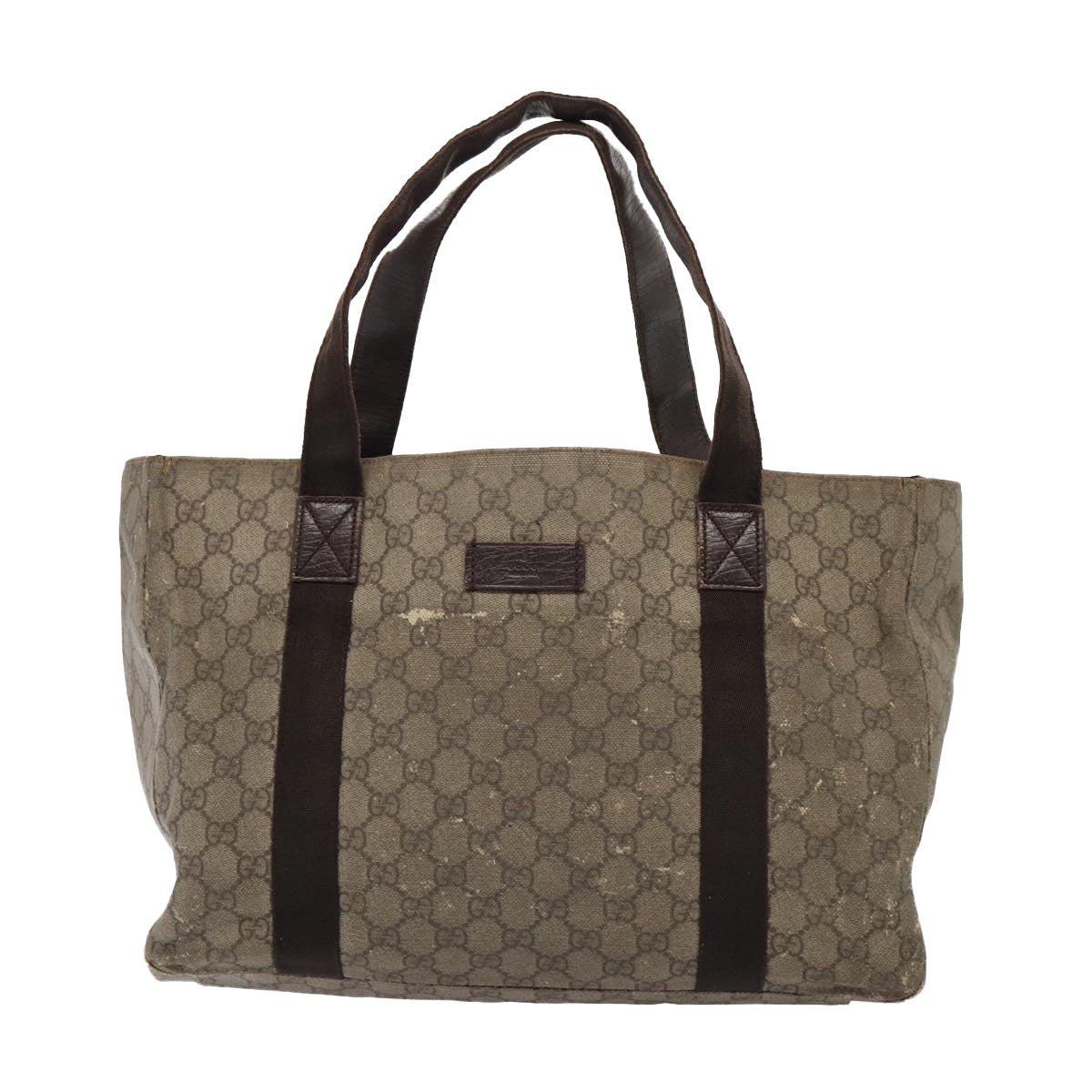GUCCI GG Supreme Tote Bag PVC Leather Beige Silver 141624 86913