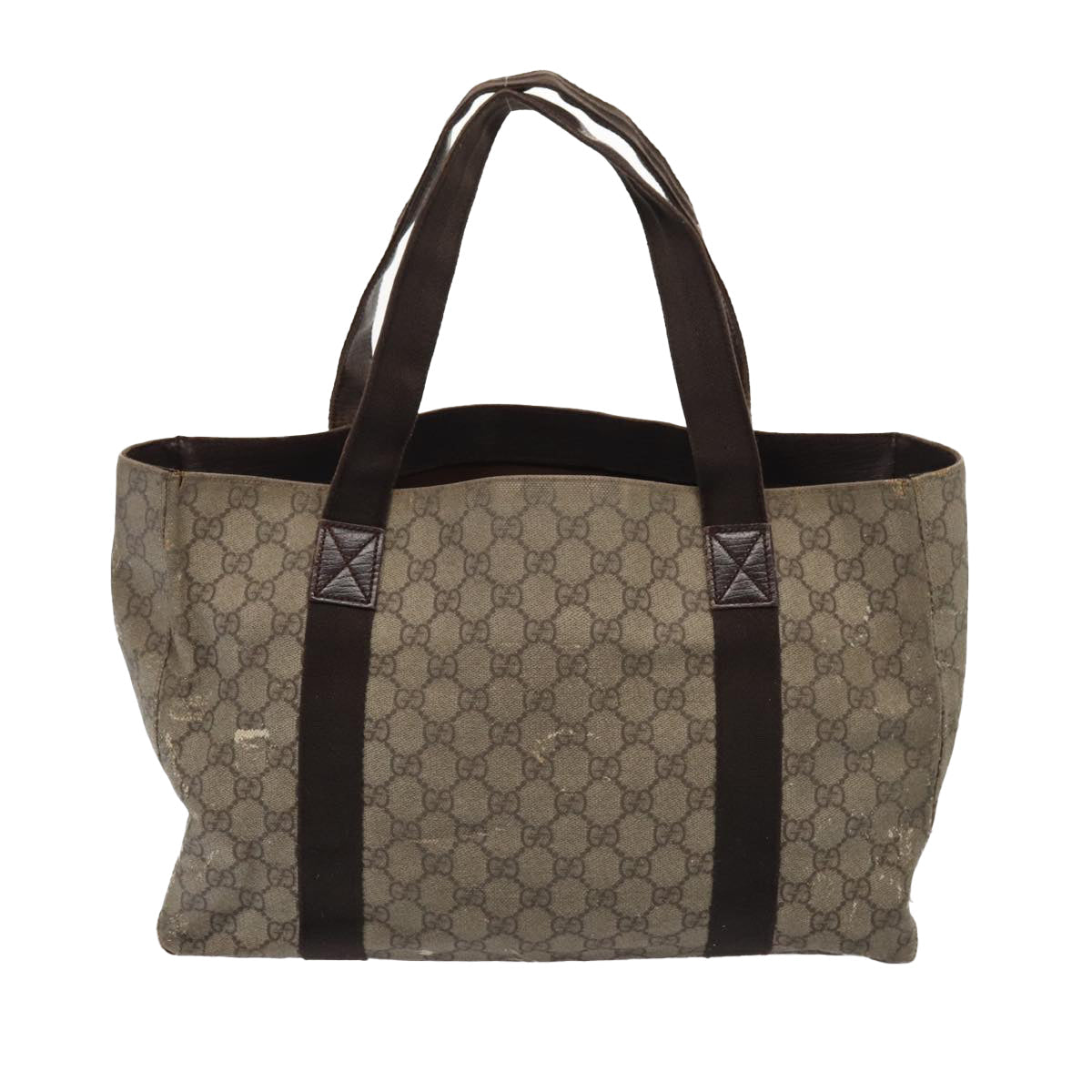 GUCCI GG Supreme Tote Bag PVC Leather Beige Silver 141624 86913