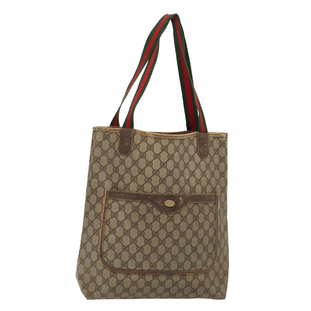 GUCCI GG Supreme Web Sherry Line Tote Bag PVC Red Gold 39 02 003 86918