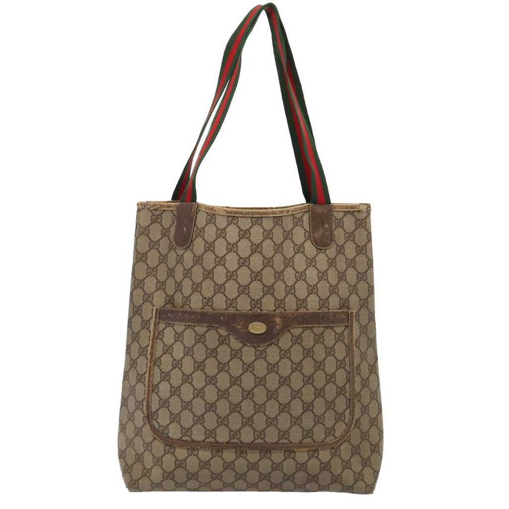 GUCCI GG Supreme Web Sherry Line Tote Bag PVC Red Gold 39 02 003 86918