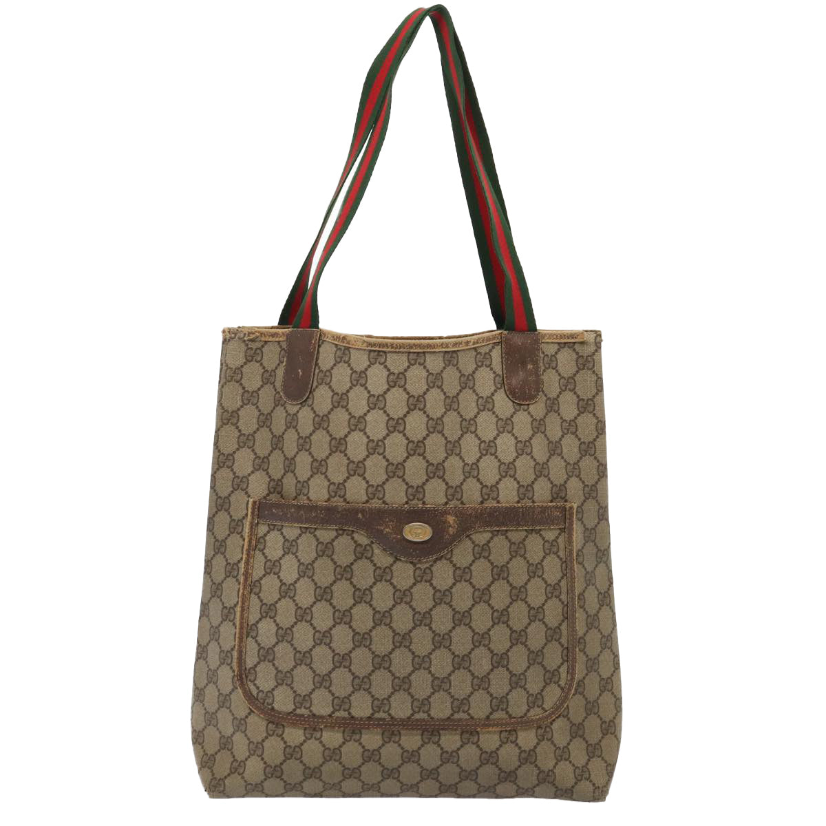 GUCCI GG Supreme Web Sherry Line Tote Bag PVC Red Gold 39 02 003 86918