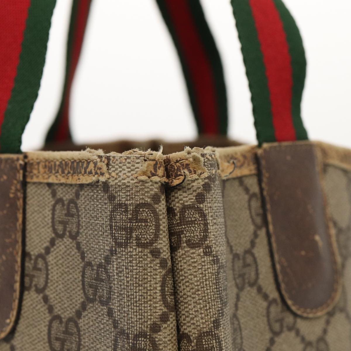 GUCCI GG Supreme Web Sherry Line Tote Bag PVC Red Gold 39 02 003 86918