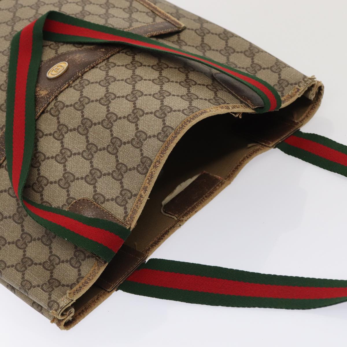 GUCCI GG Supreme Web Sherry Line Tote Bag PVC Red Gold 39 02 003 86918