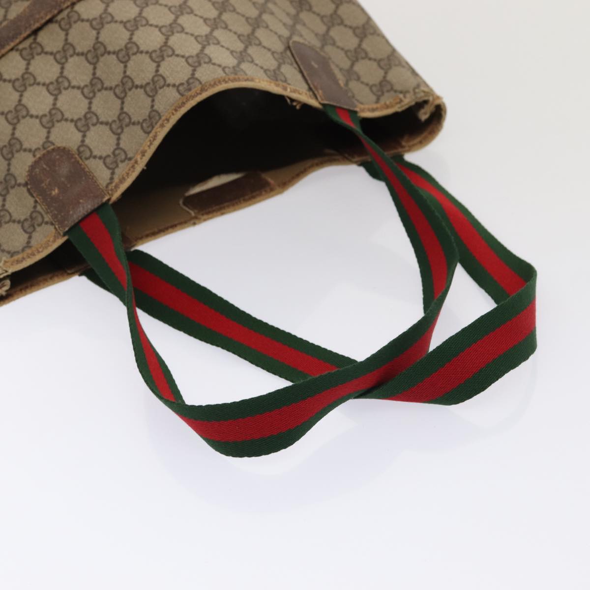 GUCCI GG Supreme Web Sherry Line Tote Bag PVC Red Gold 39 02 003 86918