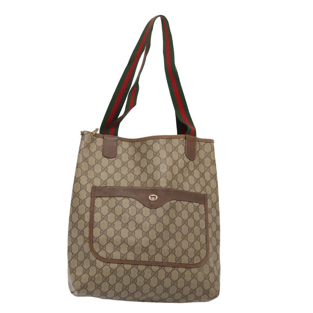 GUCCI GG Supreme Web Sherry Line Tote Bag PVC Red Gold 89 02 003 86919