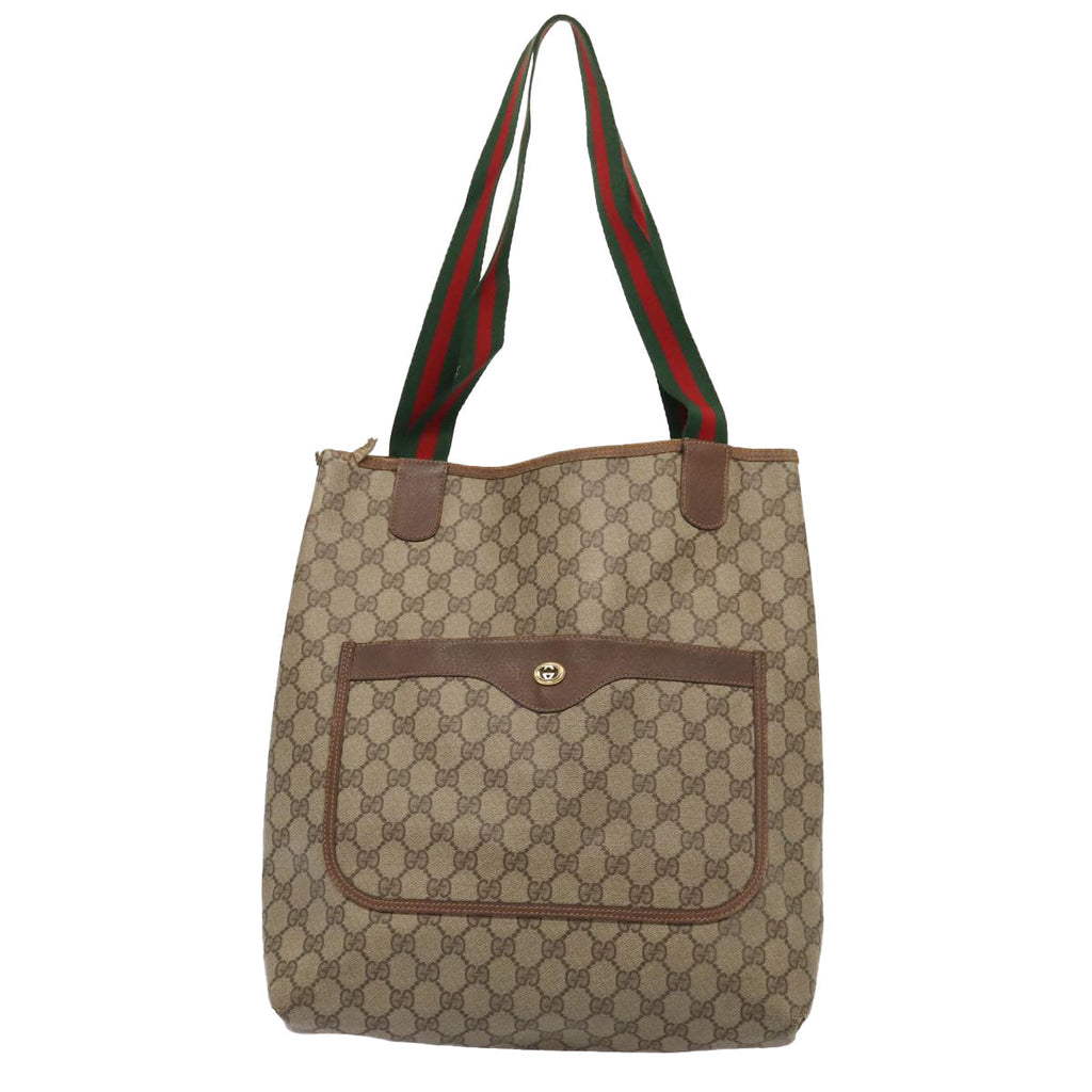 GUCCI GG Supreme Web Sherry Line Tote Bag PVC Red Gold 89 02 003 86919
