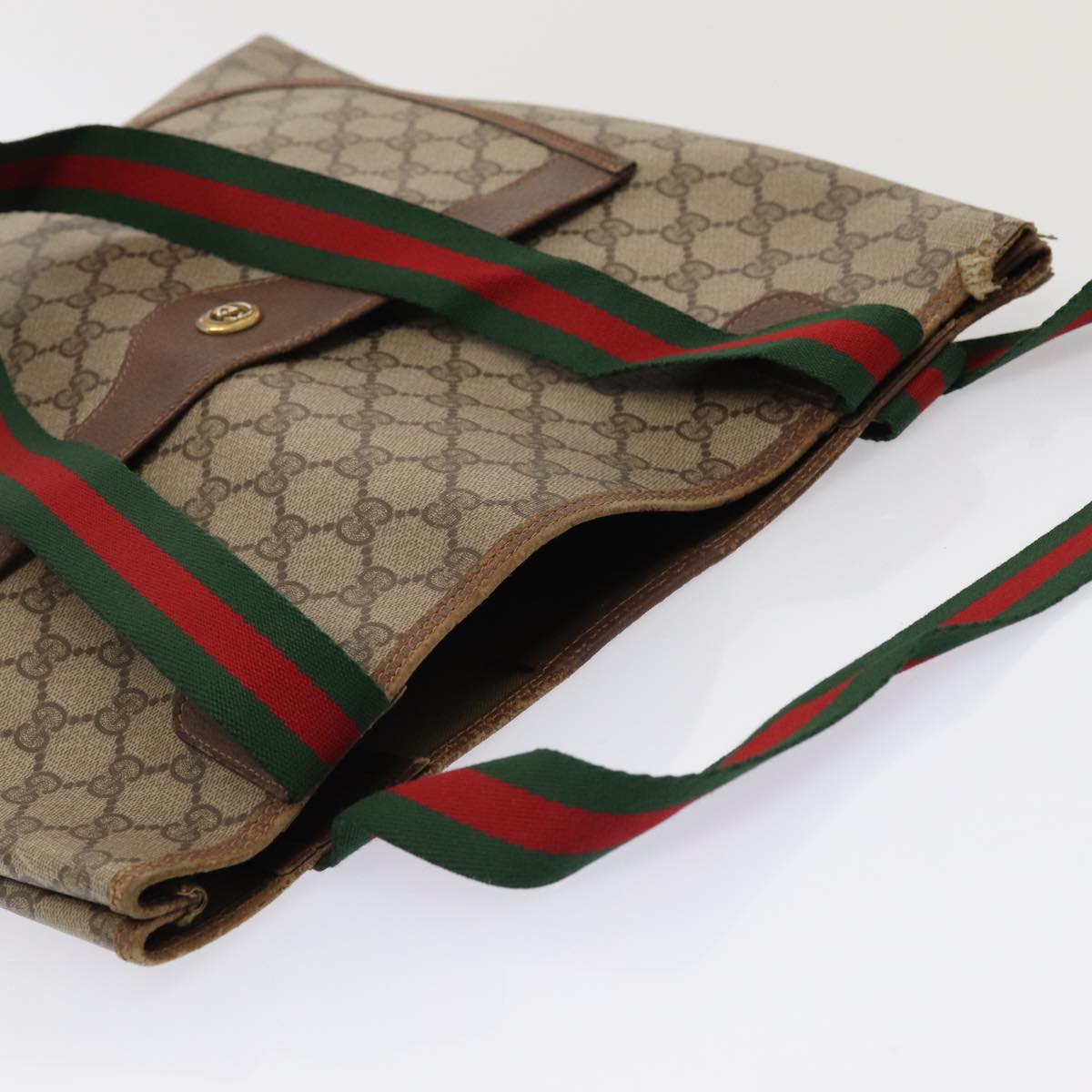 GUCCI GG Supreme Web Sherry Line Tote Bag PVC Red Gold 89 02 003 86919